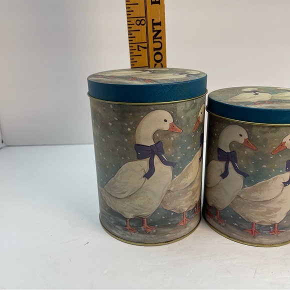 Vintage R.O.C Nesting Snow Goose Geese Storage Tins blue bow - Picture 5 of 9